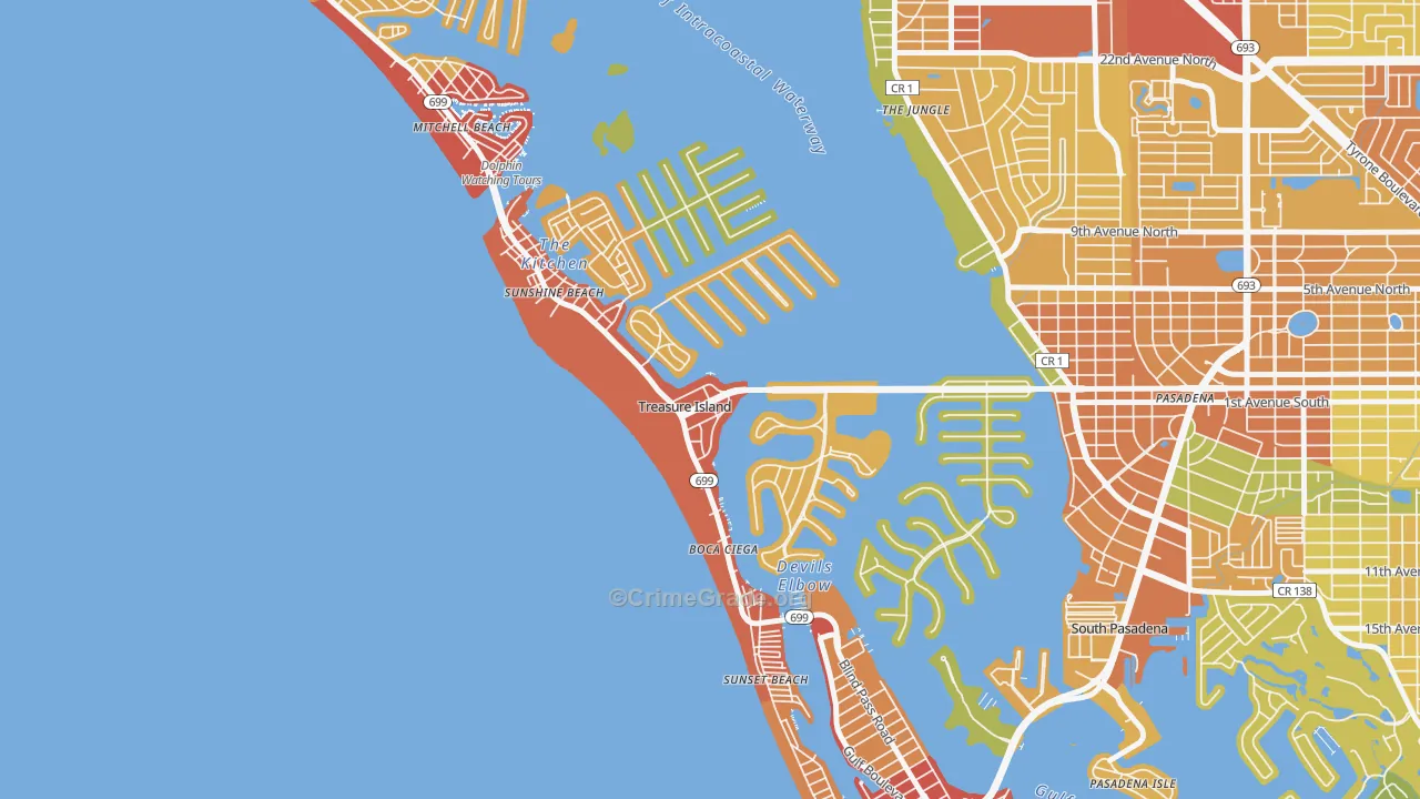 Treasure Island, FL Map of Vandalism Rates