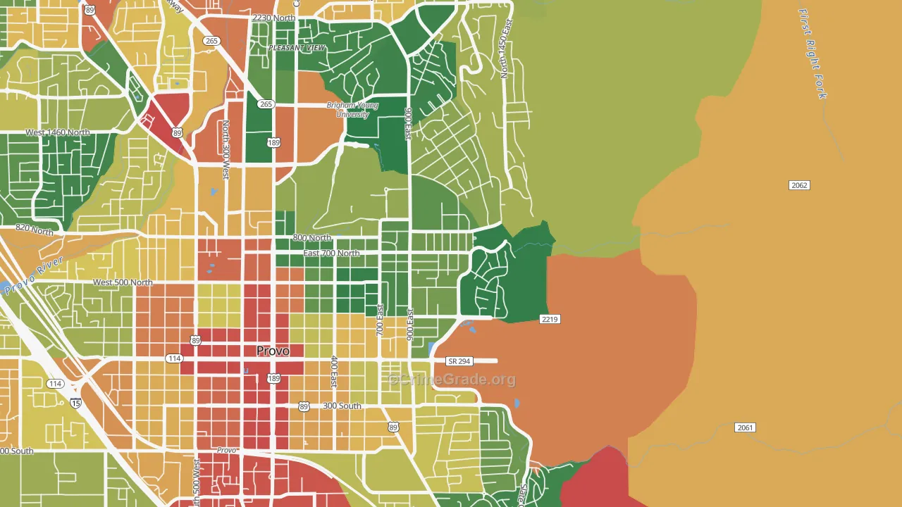 Tree Streets, Provo, UT Map of Vandalism Rates