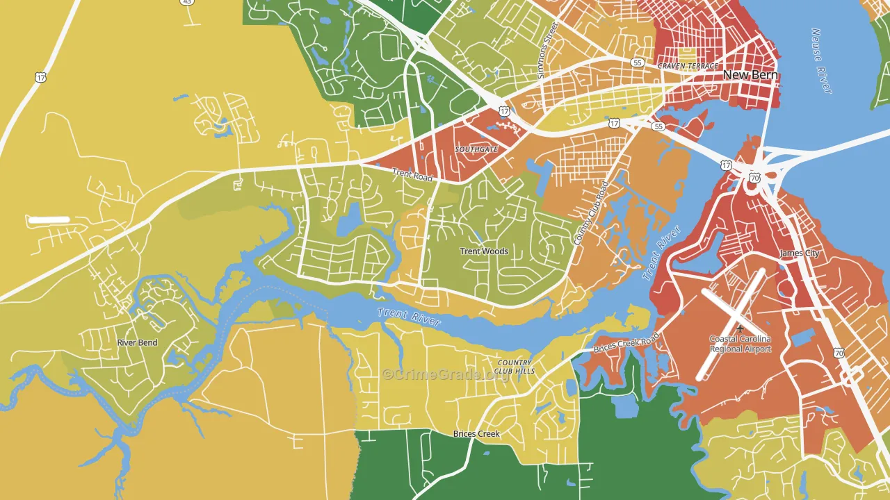 Trent Woods, NC Map of Vandalism Rates
