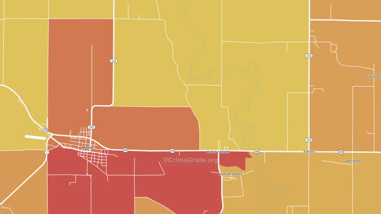 Trenton, AR Map of Vandalism Rates