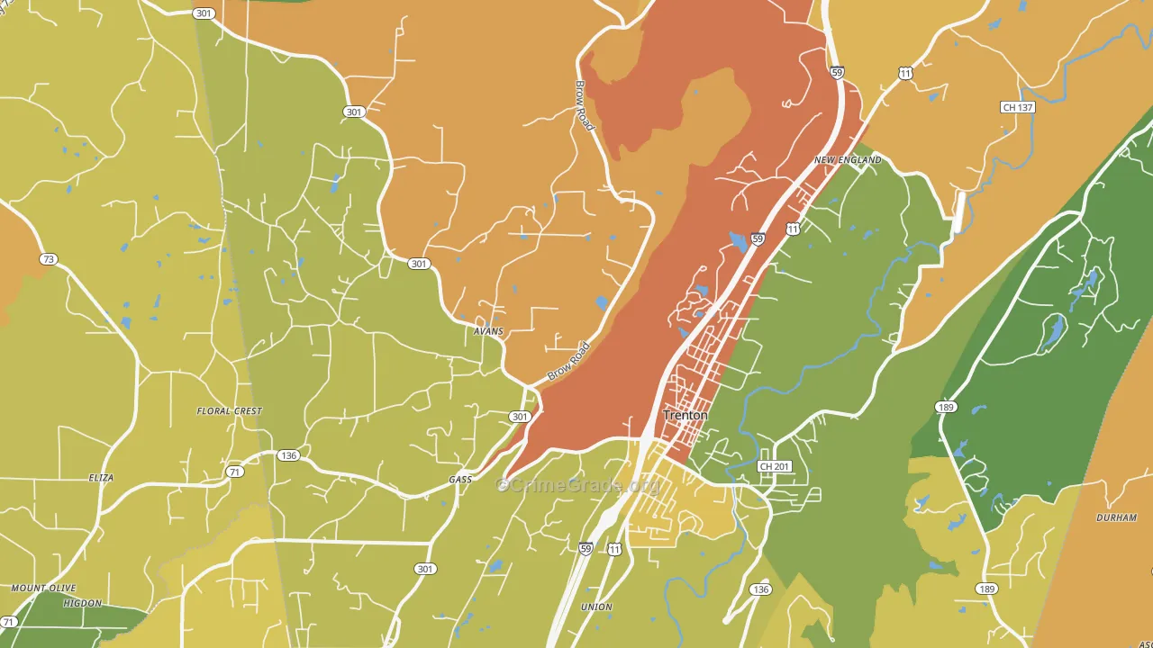 Trenton, GA Map of Vandalism Rates