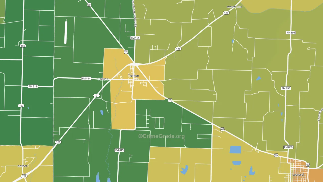Trenton, TX Map of Vandalism Rates