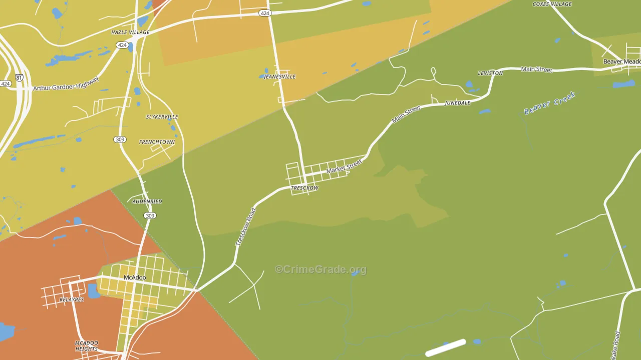 Tresckow, PA Map of Vandalism Rates