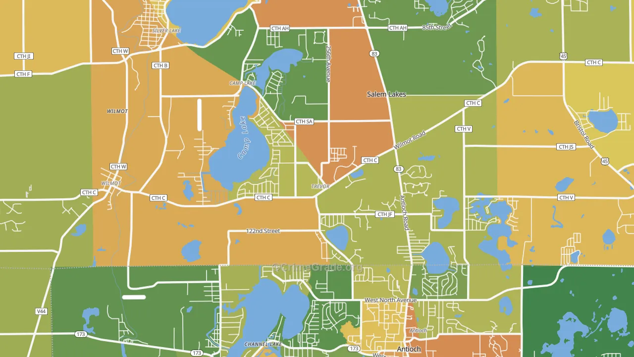 Trevor, WI Map of Vandalism Rates