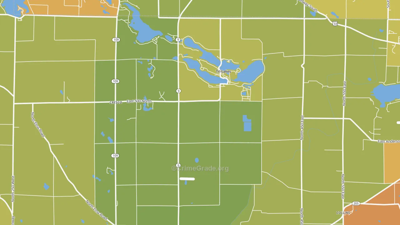 Tri-Lakes, IN Map of Vandalism Rates