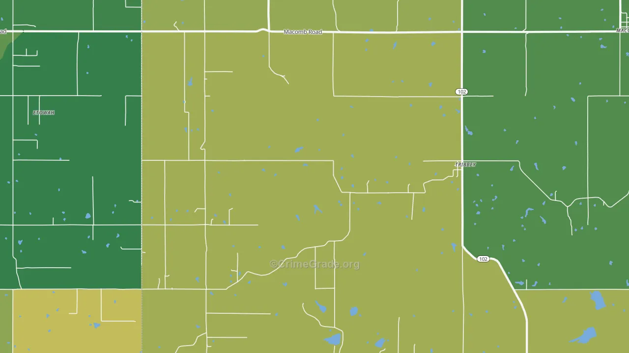 Tribbey, OK Map of Vandalism Rates