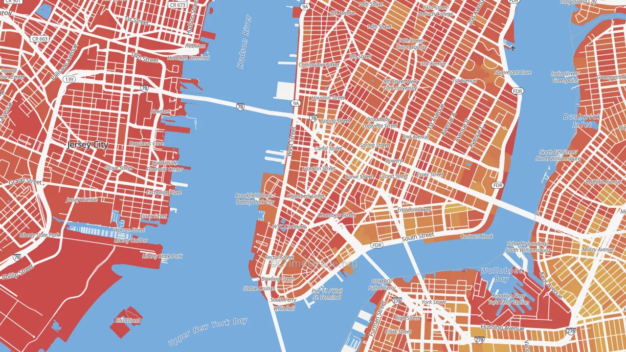 Tribeca, Manhattan, NY Map of Vandalism Rates