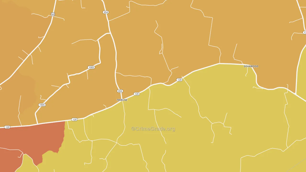 Tribune, KY Map of Vandalism Rates