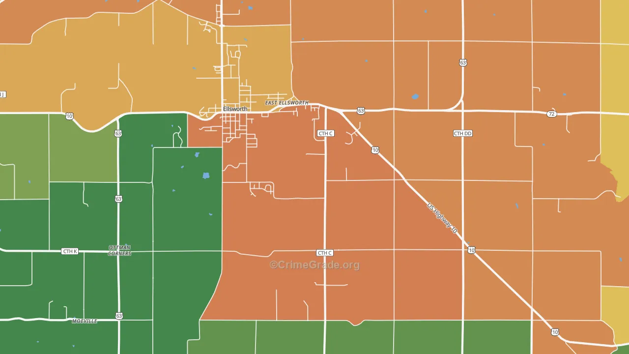 Trimbelle, WI Map of Vandalism Rates