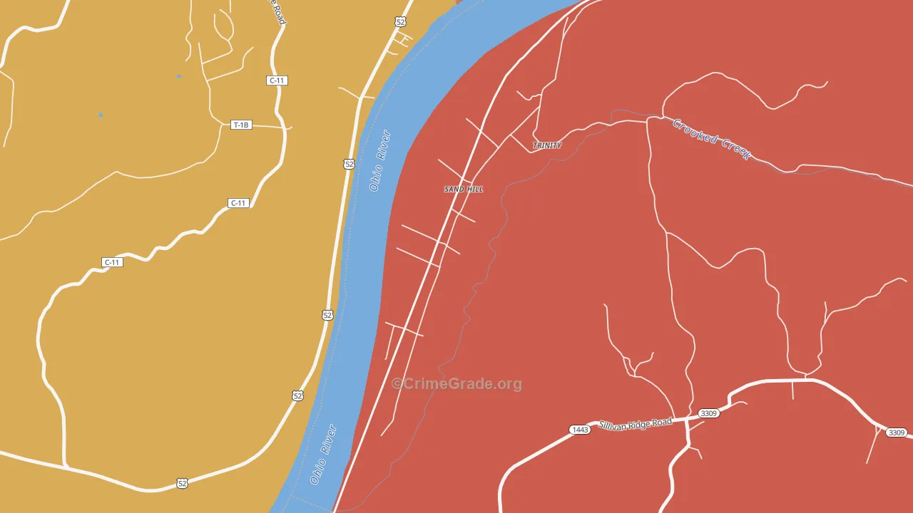 Trinity, KY Map of Vandalism Rates