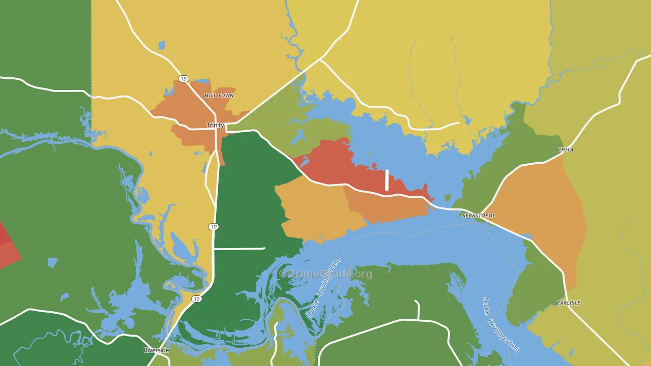 Trinity, TX Map of Vandalism Rates