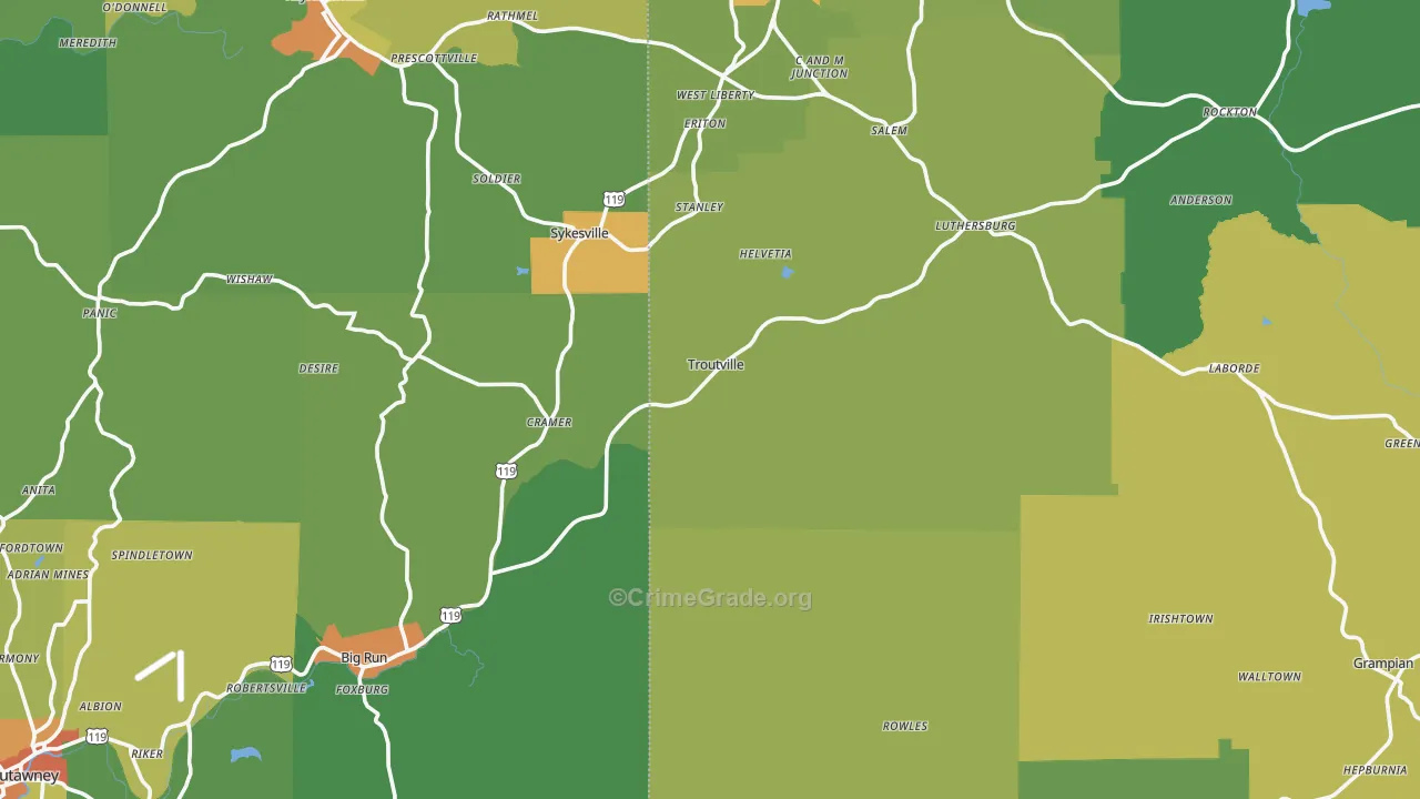 Troutville, PA Map of Vandalism Rates