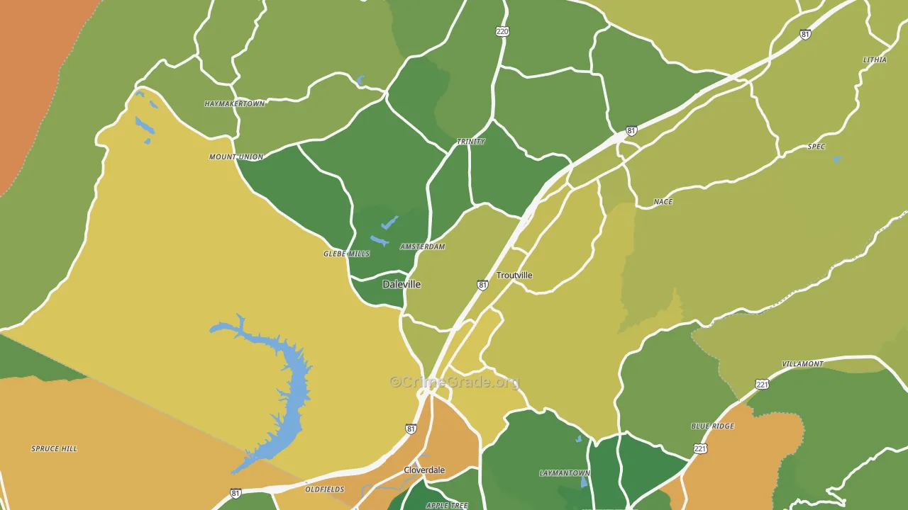 Troutville, VA Map of Vandalism Rates