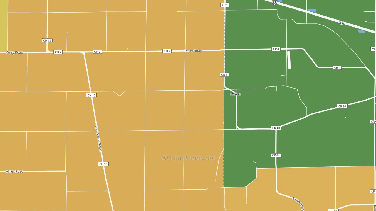 Troxel, IL Map of Vandalism Rates