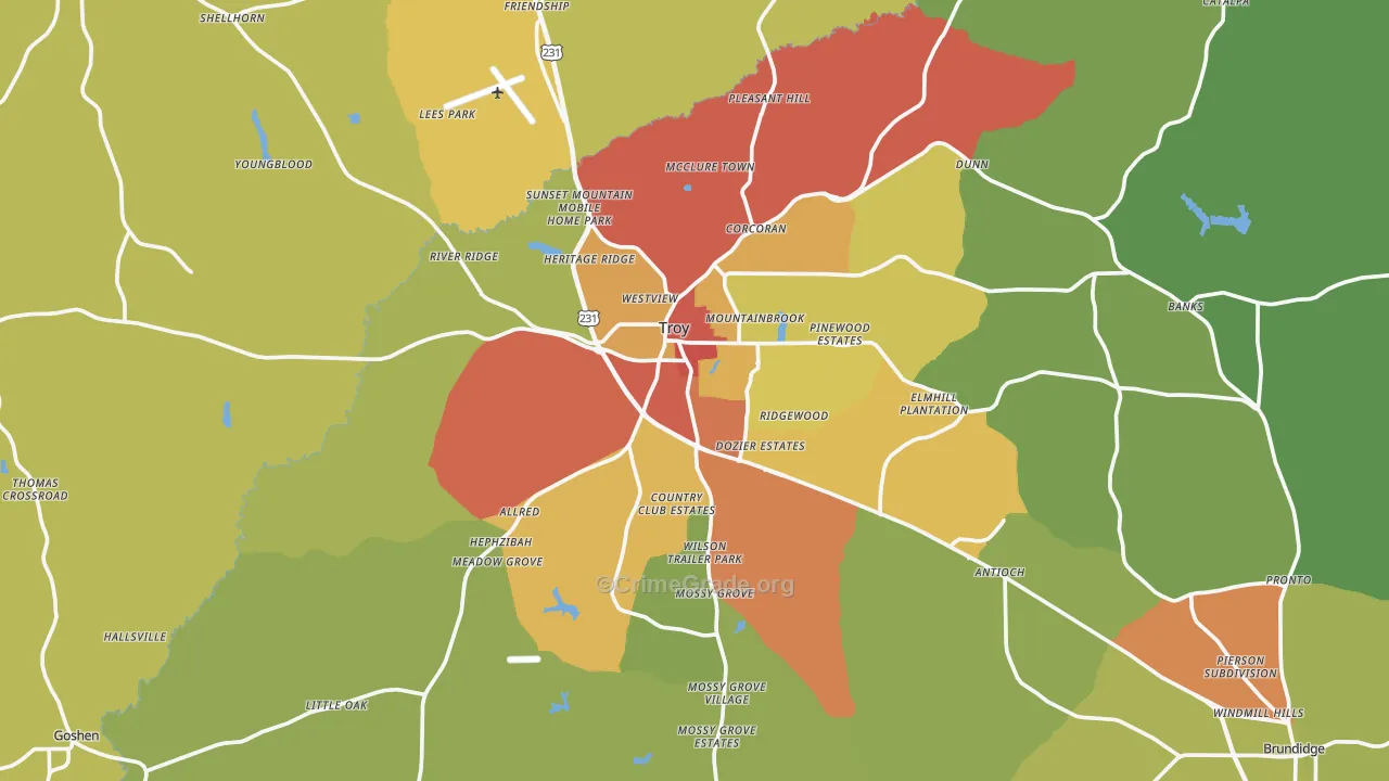 Troy, AL Map of Vandalism Rates