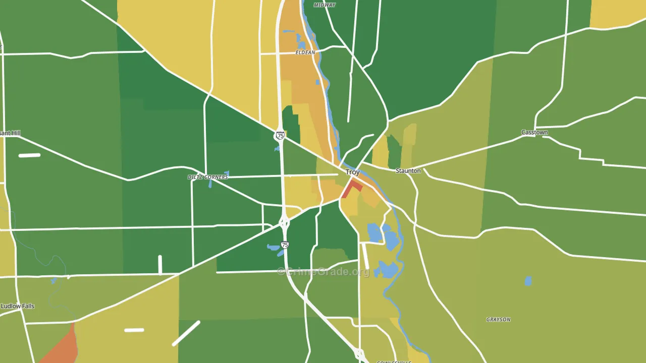 Troy, OH Map of Vandalism Rates