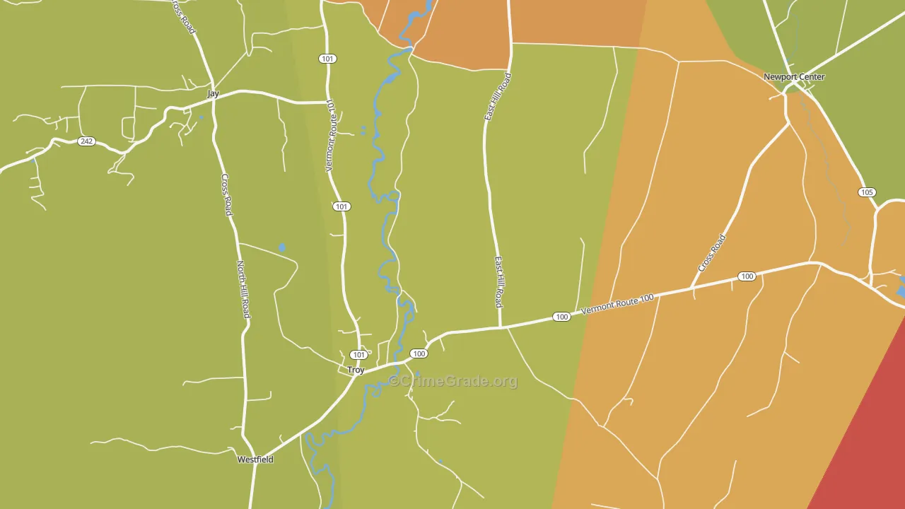 Troy, VT Map of Vandalism Rates