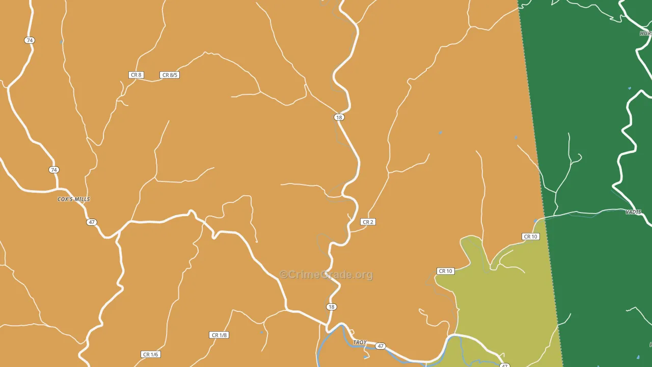 Troy, WV Map of Vandalism Rates