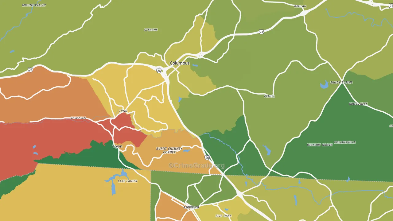 Tryon, NC Map of Vandalism Rates