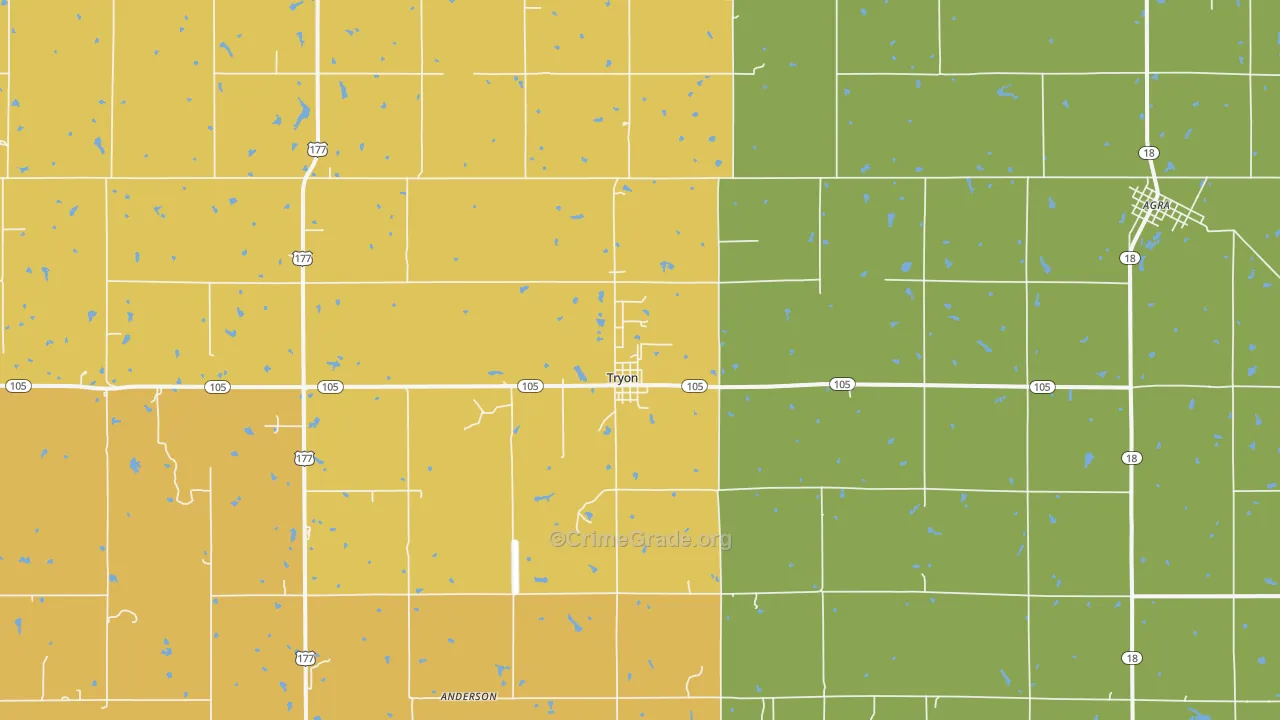 Tryon, OK Map of Vandalism Rates