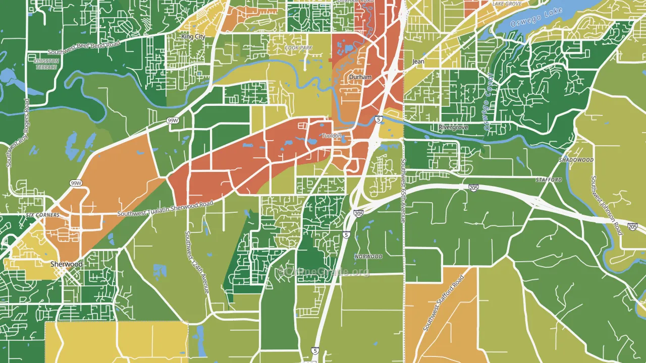 Tualatin, OR Map of Vandalism Rates