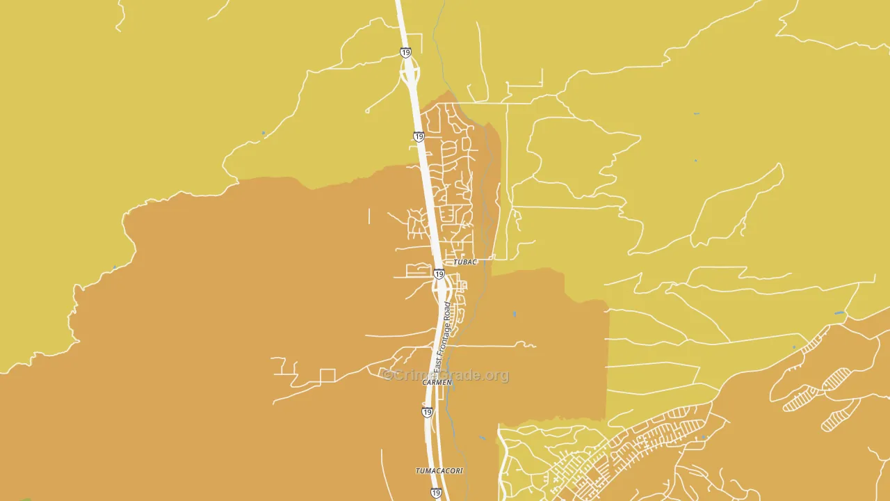 Tubac, AZ Map of Vandalism Rates