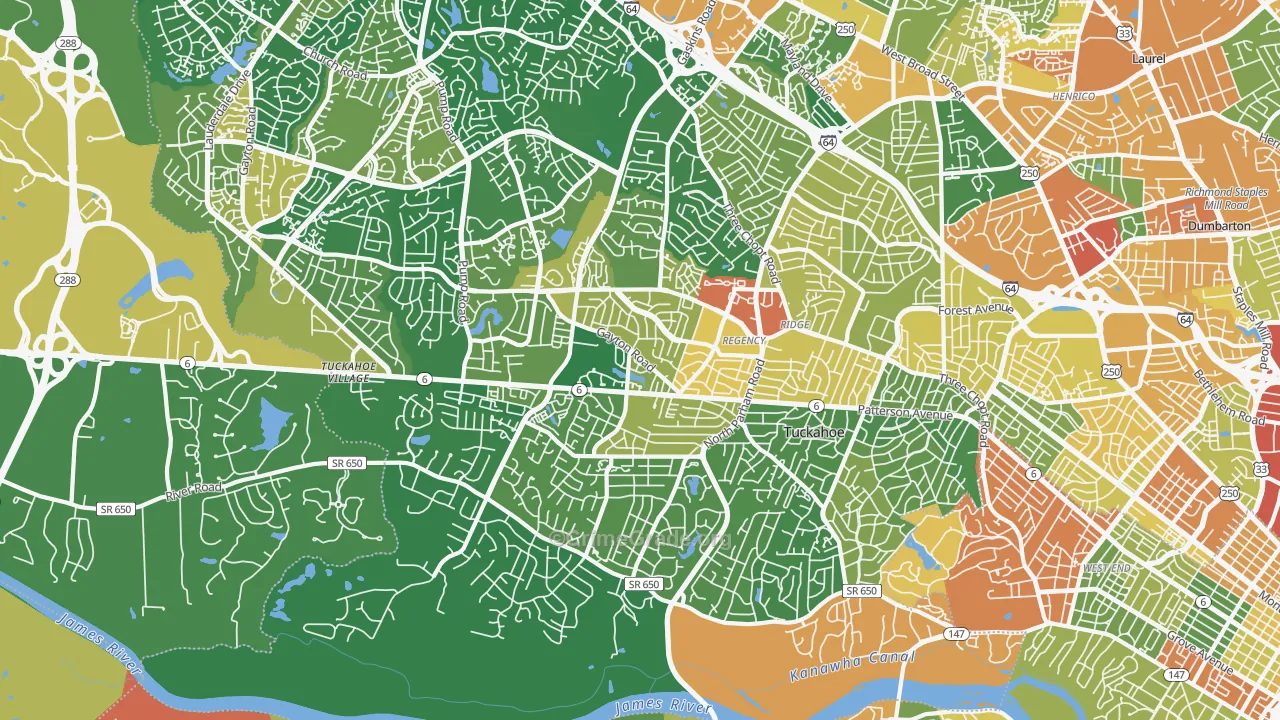 Tuckahoe, VA Map of Vandalism Rates