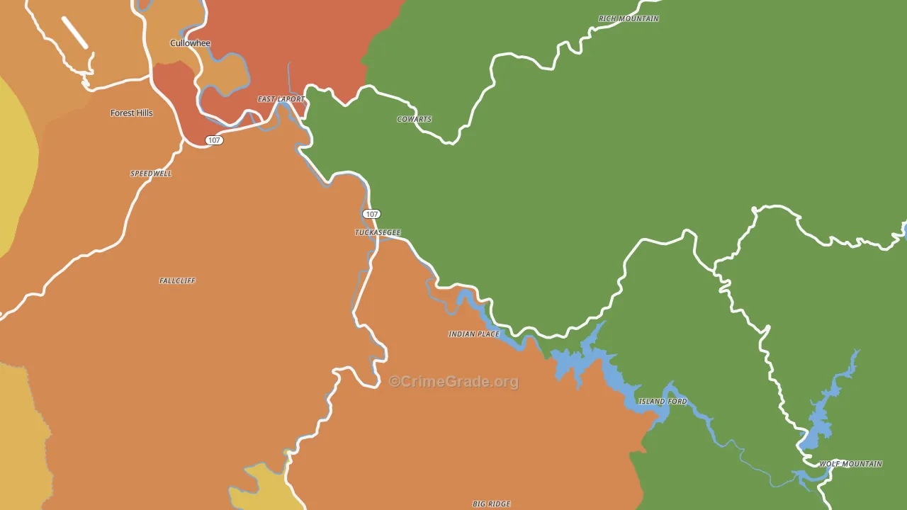 Tuckasegee, NC Map of Vandalism Rates