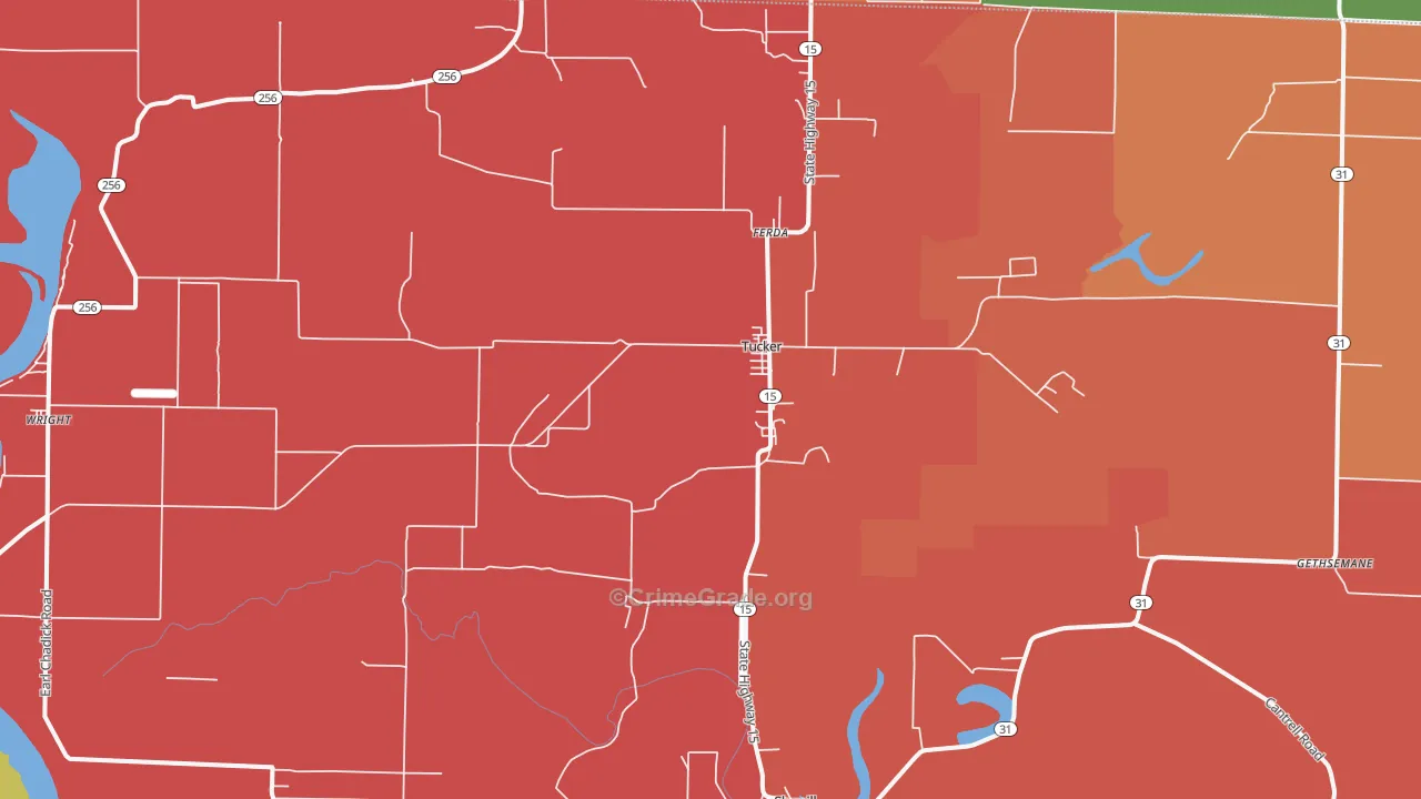 Tucker, AR Map of Vandalism Rates