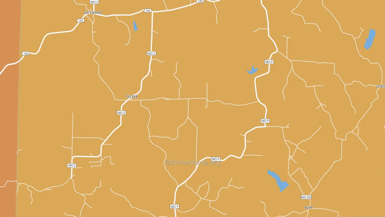 Tucker, MO Map of Vandalism Rates