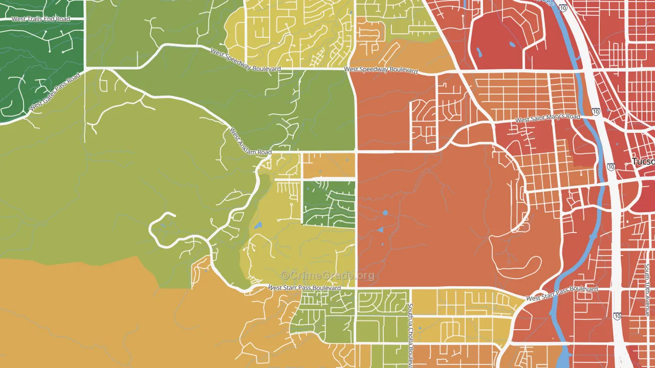 Tucson Park West, Tucson, AZ Map of Vandalism Rates