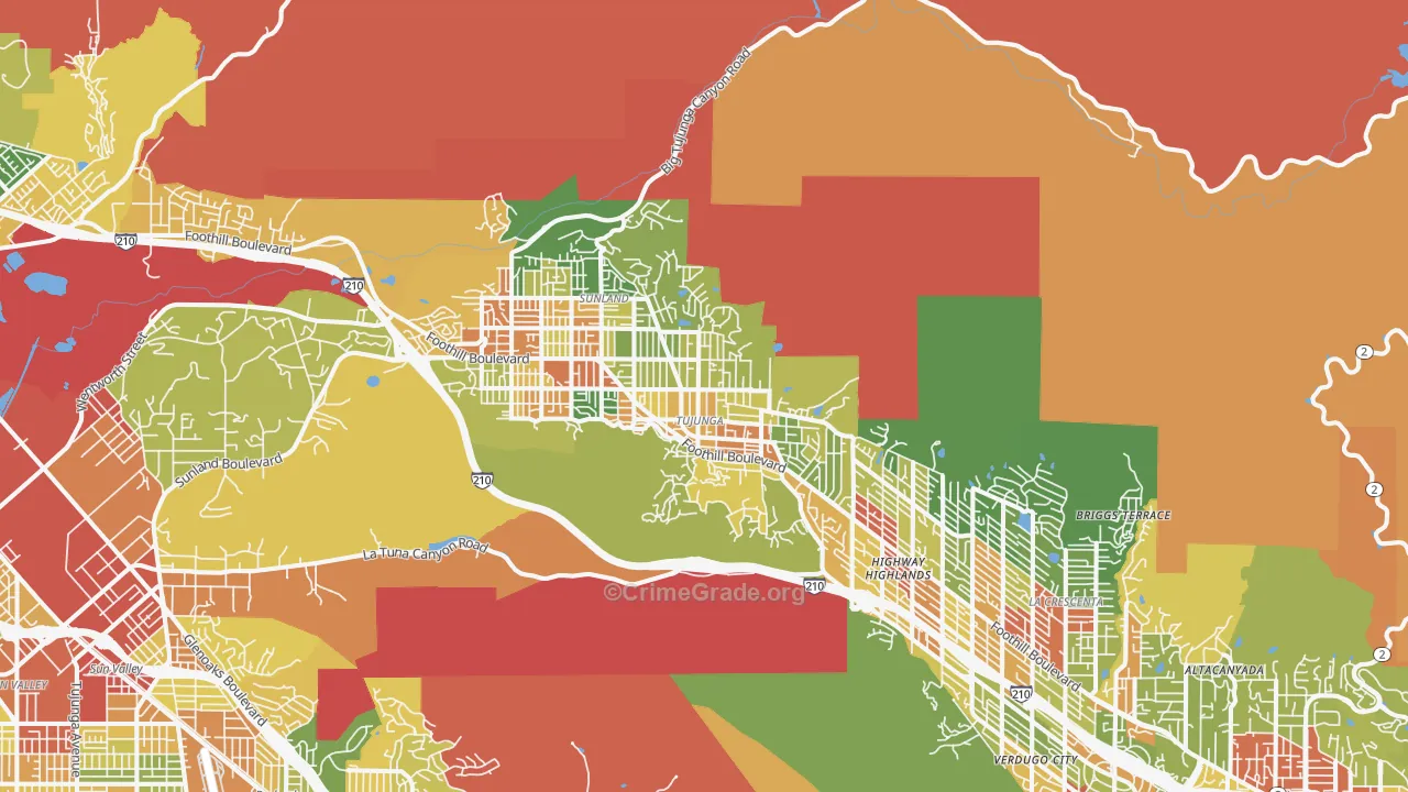 Tujunga, CA Map of Vandalism Rates