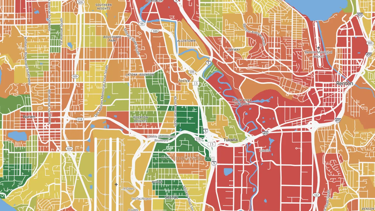 Tukwila, WA Map of Vandalism Rates