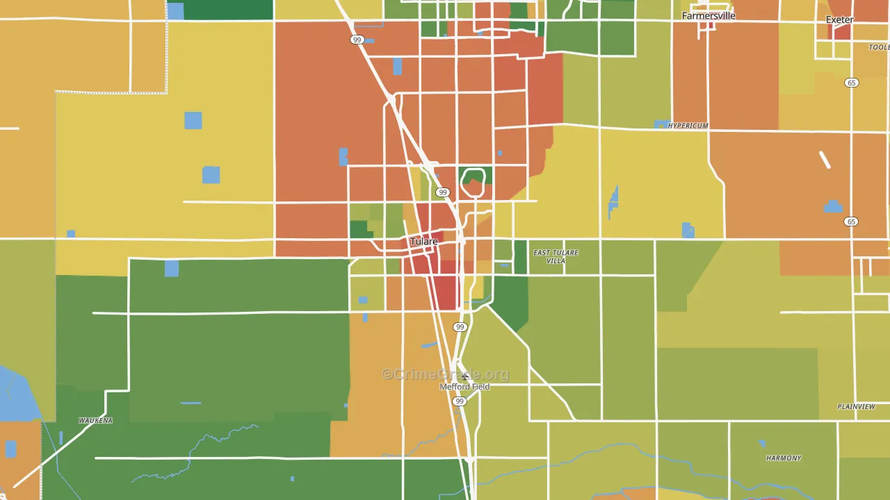 Tulare, CA Map of Vandalism Rates