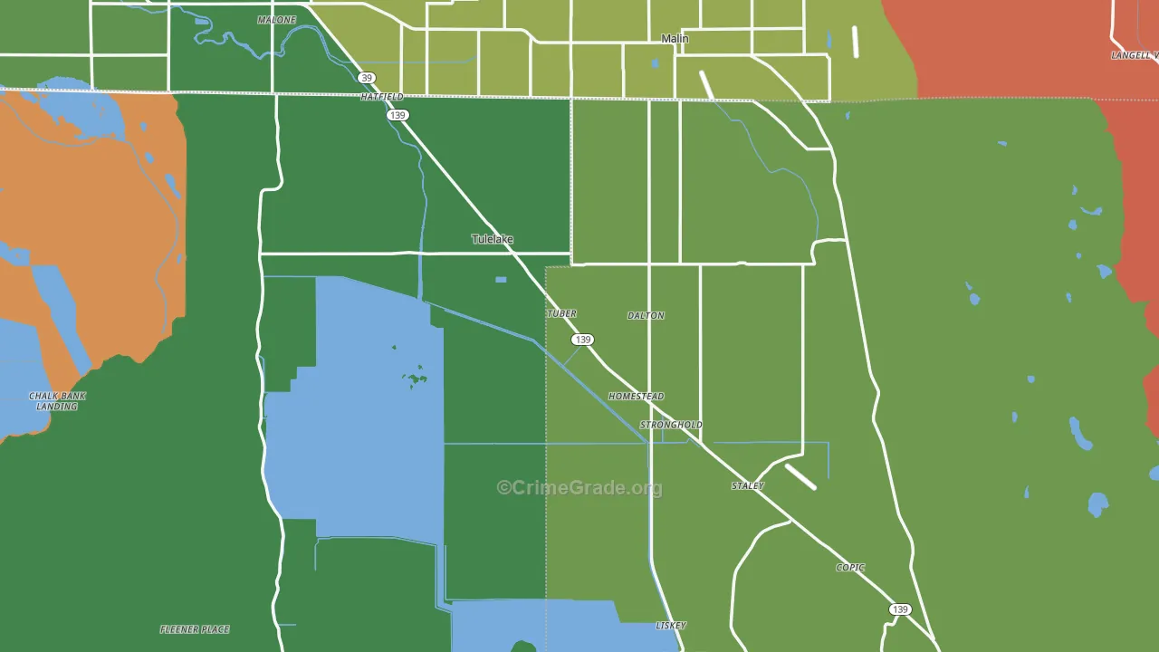 Tulelake, CA Map of Vandalism Rates