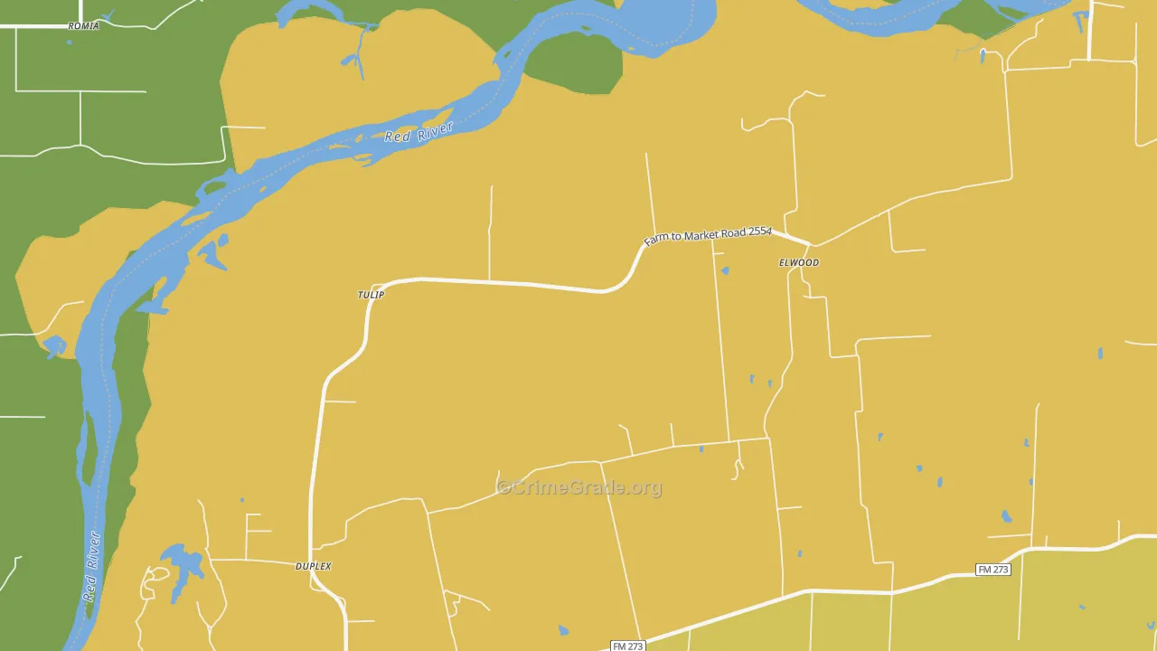 Tulip, TX Map of Vandalism Rates