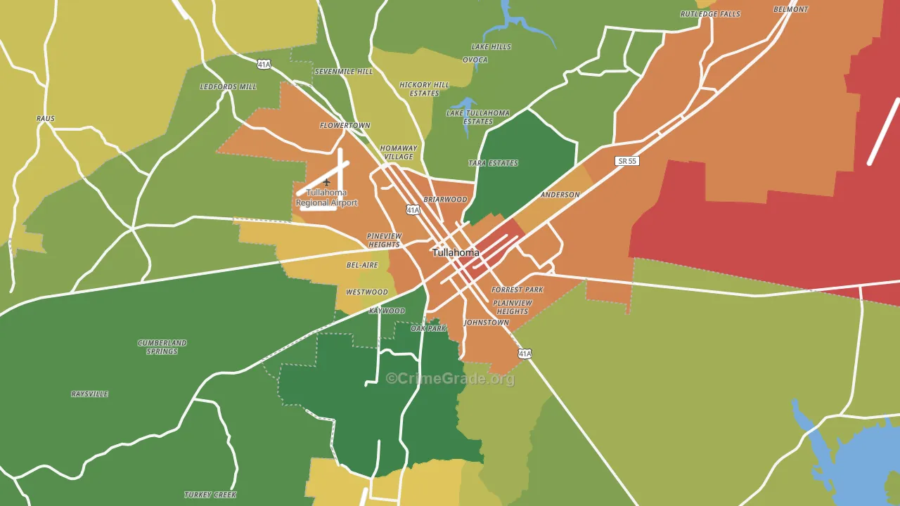 Tullahoma, TN Map of Vandalism Rates