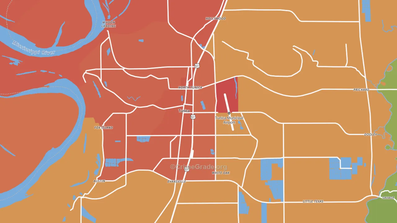 Tunica, MS Map of Vandalism Rates