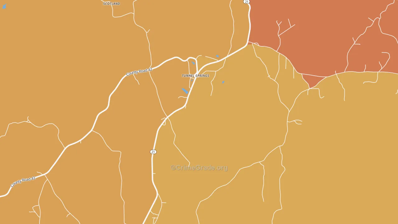Tunnel Springs, AL Map of Vandalism Rates