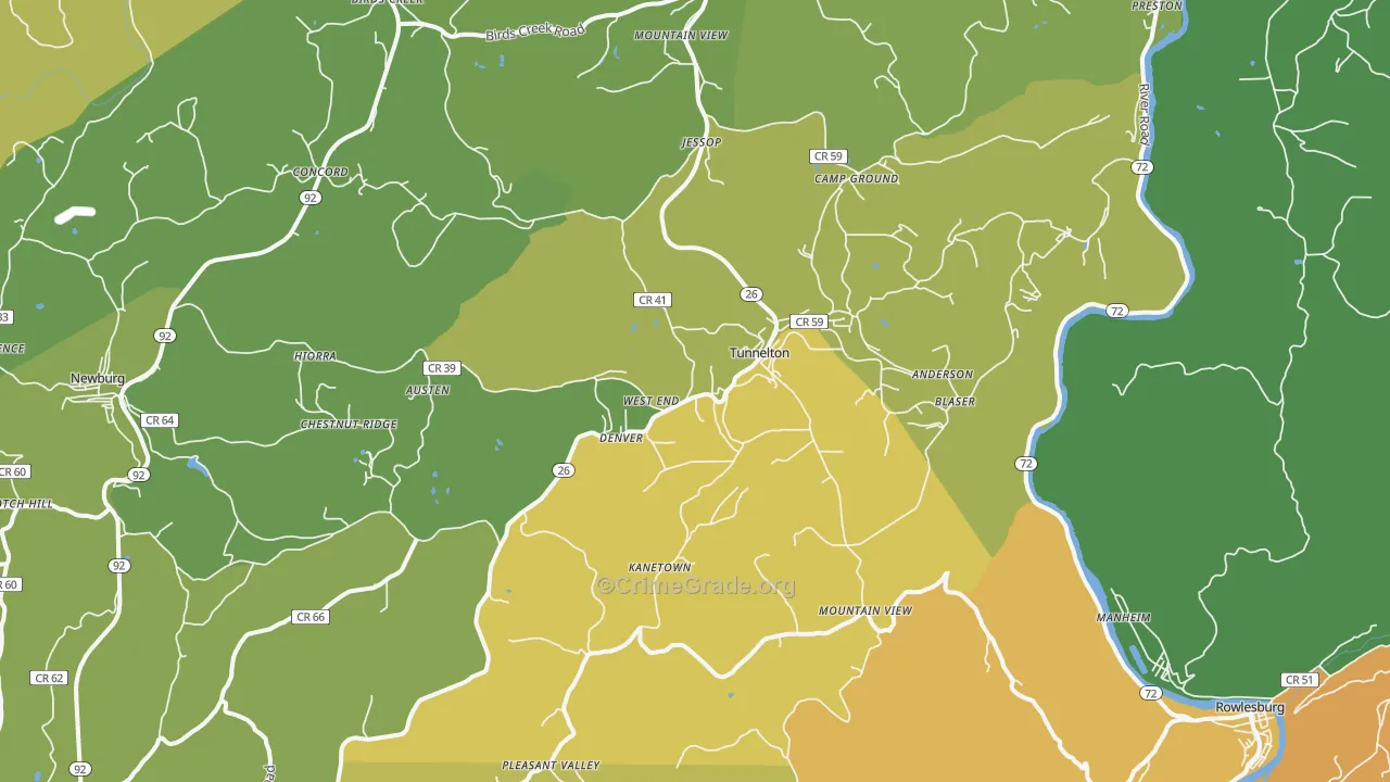 Tunnelton, WV Map of Vandalism Rates