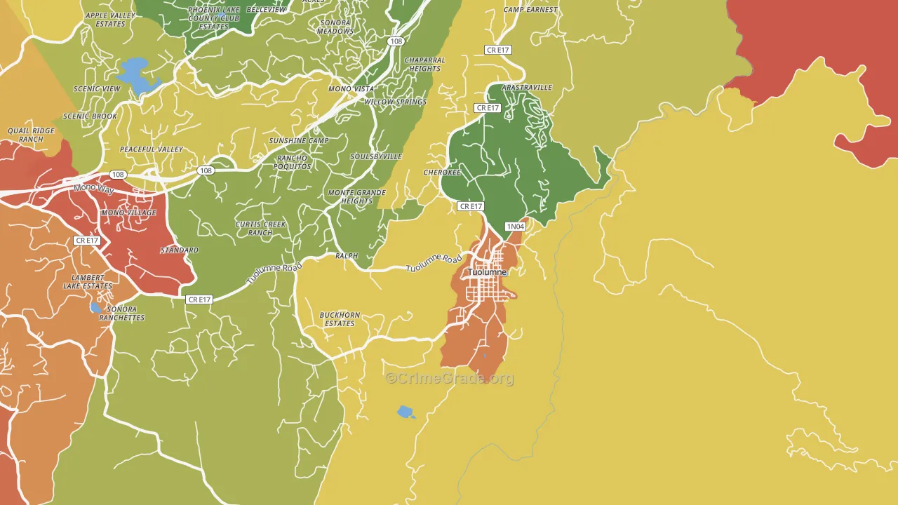 Tuolumne, CA Map of Vandalism Rates