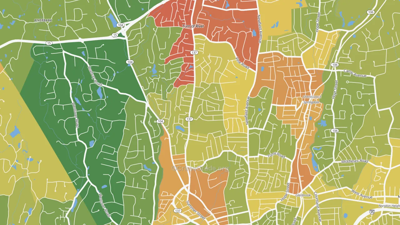 Turn of River, Stamford, CT Map of Vandalism Rates
