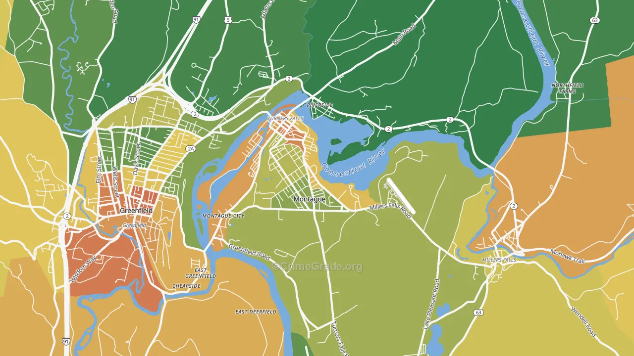 Turners Falls, MA Map of Vandalism Rates
