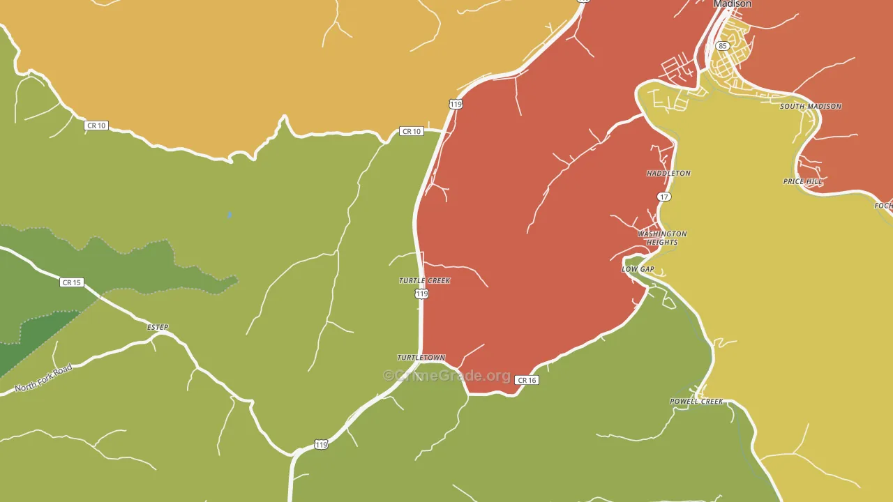Turtle Creek, WV Map of Vandalism Rates