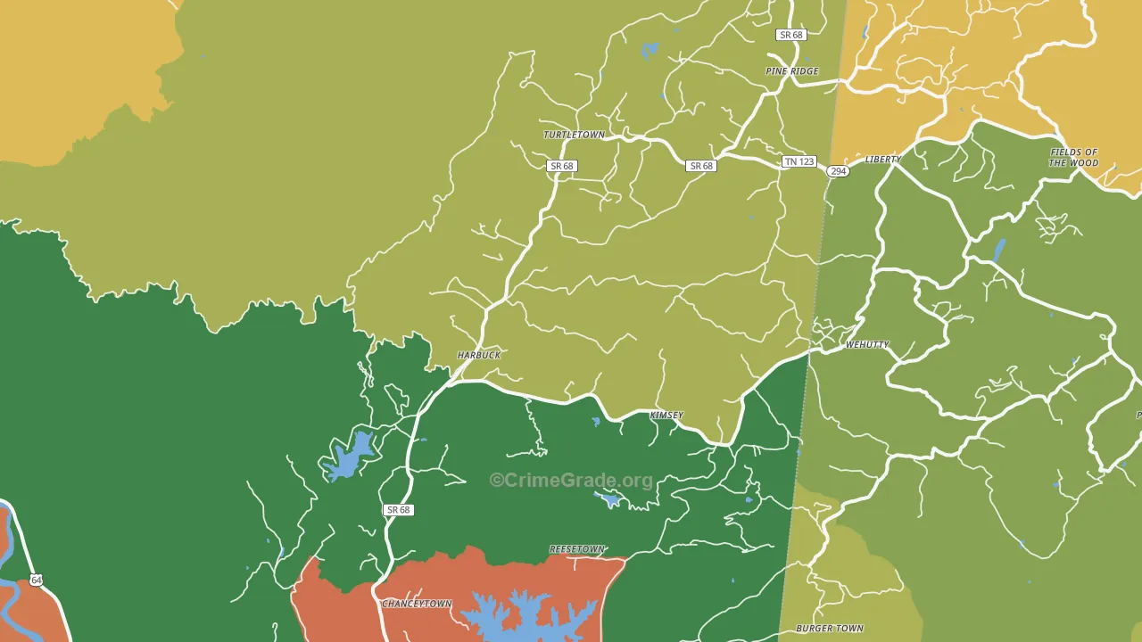 Turtletown, TN Map of Vandalism Rates