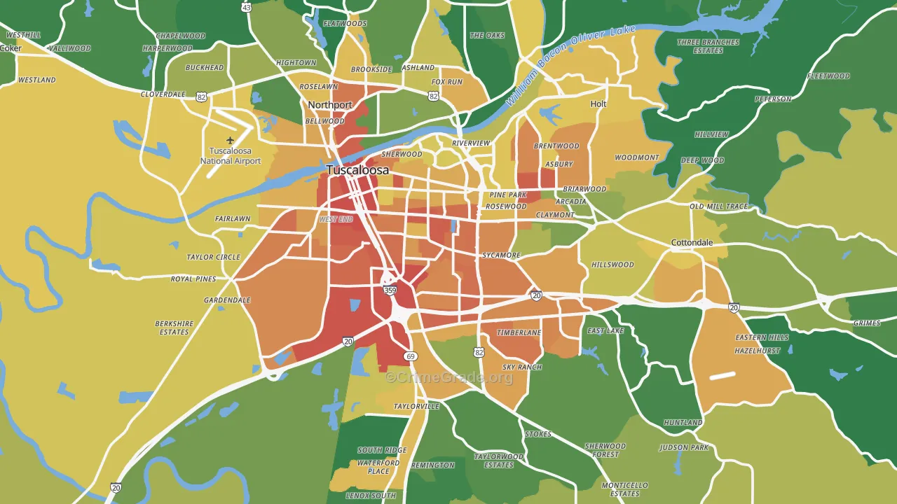 Tuscaloosa, AL Map of Vandalism Rates
