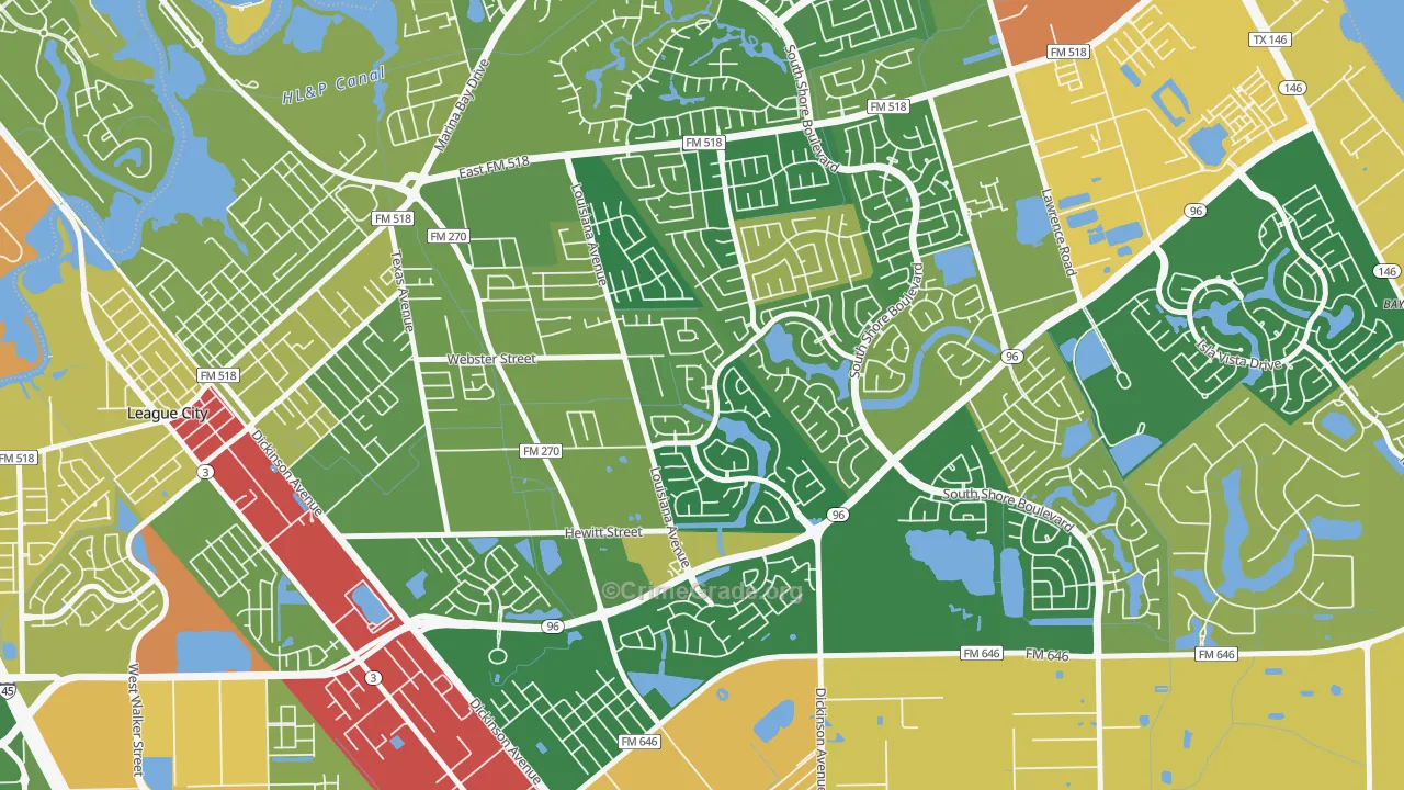 Tuscan Lakes, League City, TX Map of Vandalism Rates