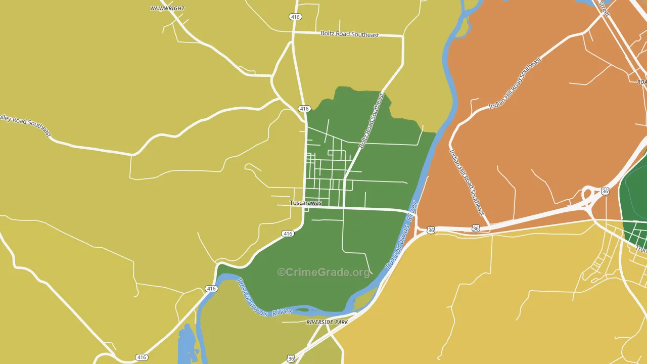Tuscarawas, OH Map of Vandalism Rates