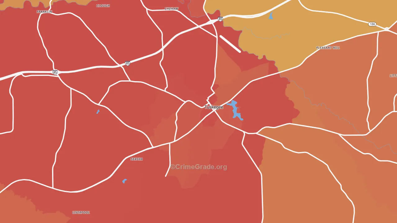 Tuskegee, AL Map of Vandalism Rates