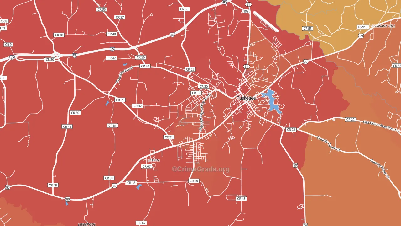 Tuskegee Institute, AL Map of Vandalism Rates